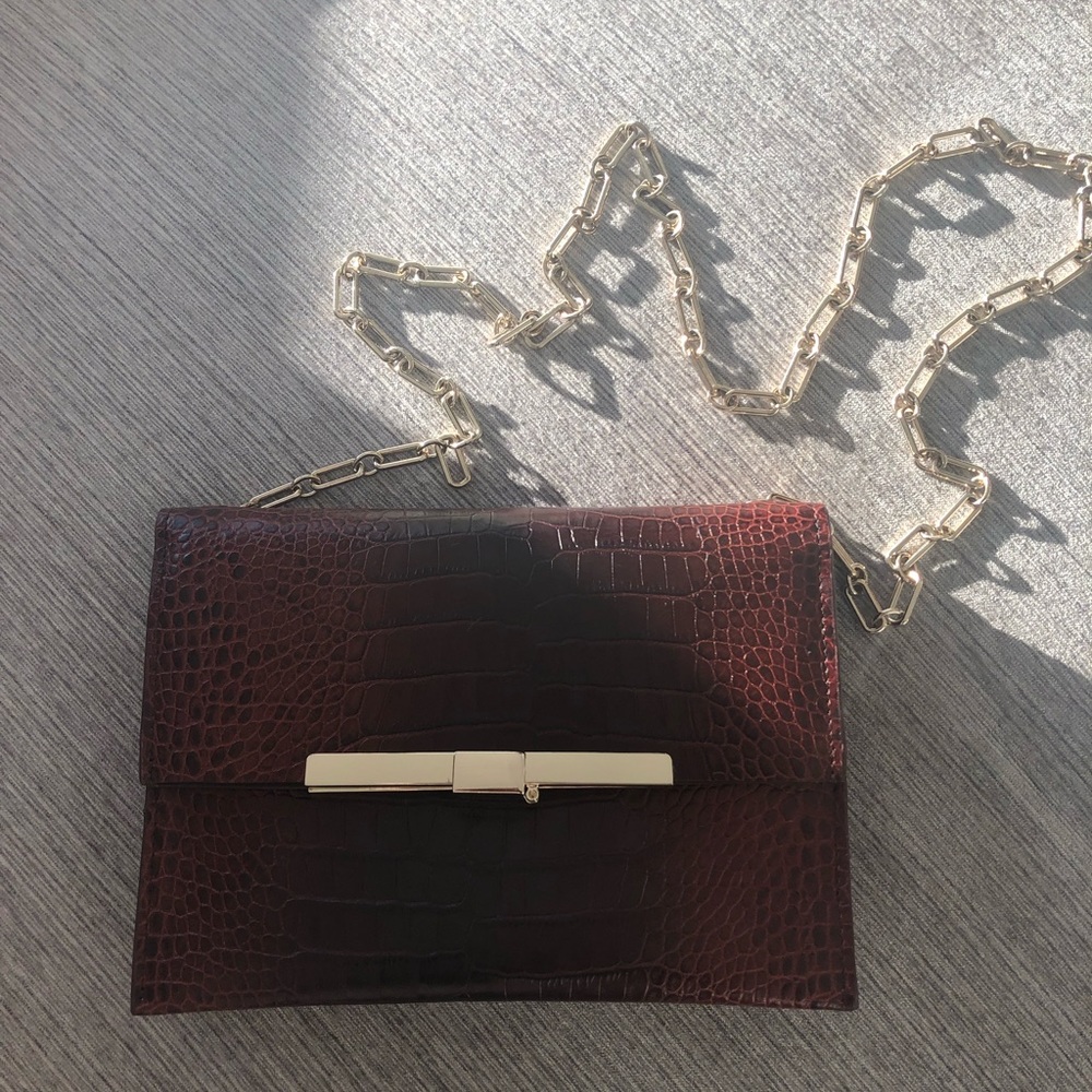 Zara burgundy snake skin evening bag